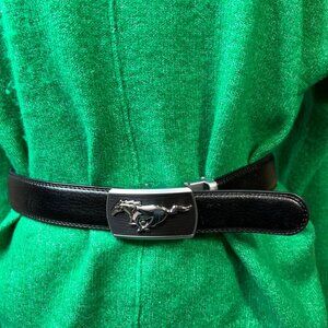 Women's Ford Mustang Running Horse Logo Size XL Black Genuine Leather Belt